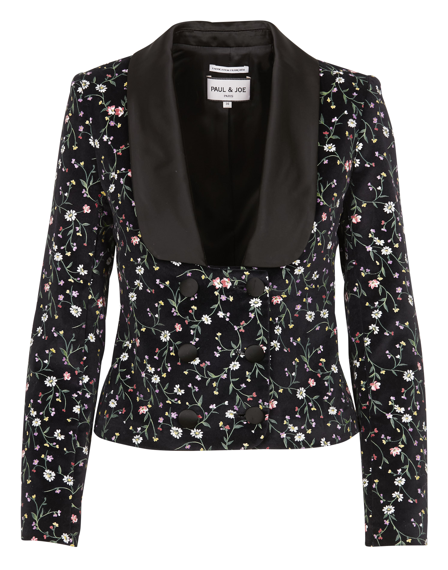 PURDEY - Veste courte cintrée col châle en coton imprimée | Noir