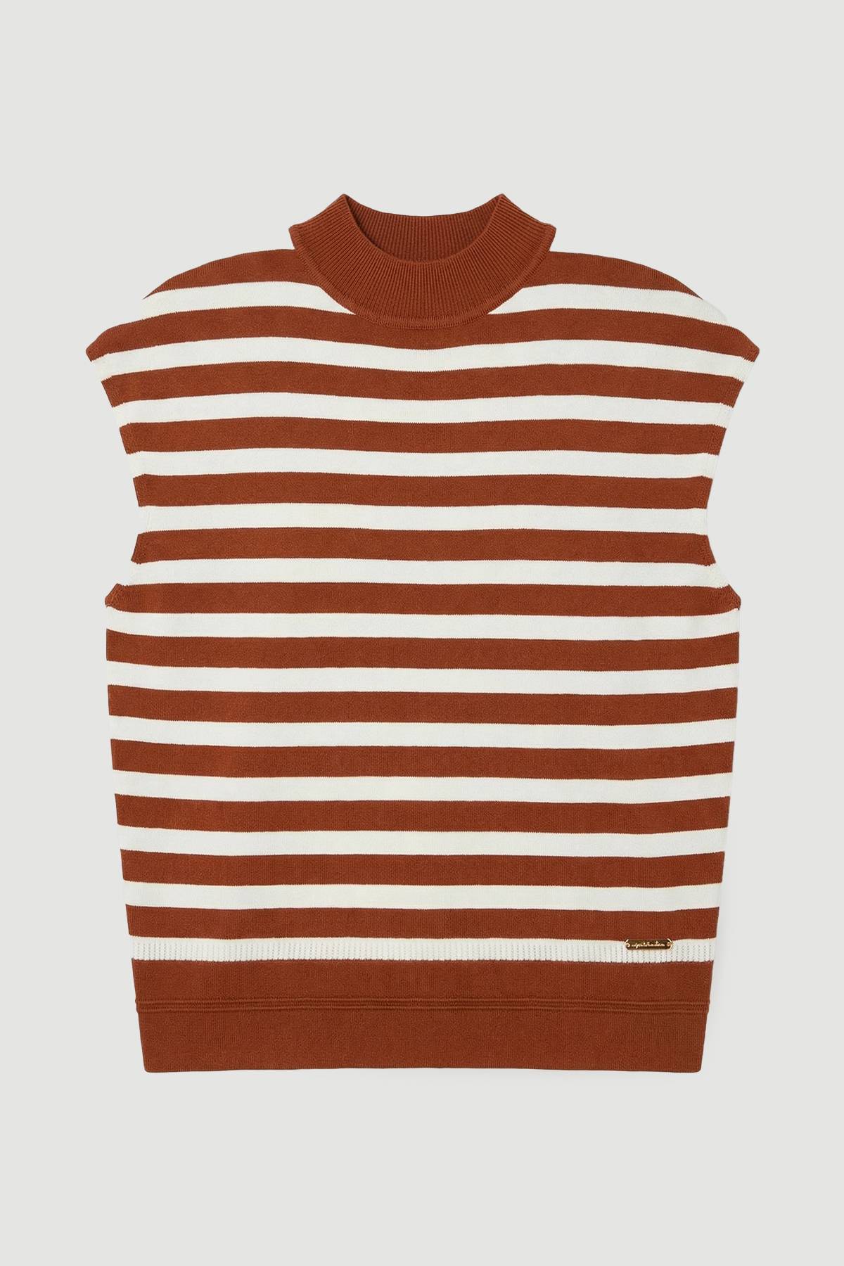 KarenMillen Débardeur Tricoté à Rayures Col Montant en Mélange de Viscose