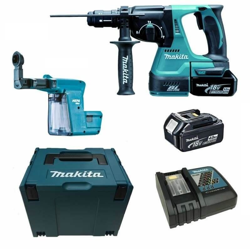Makita DHR243RMJV 18V accu SDS-plus combihamer set (2x 4.0Ah ) accu in Mbox incl. stofafzuigsysteem - koolborstelloos