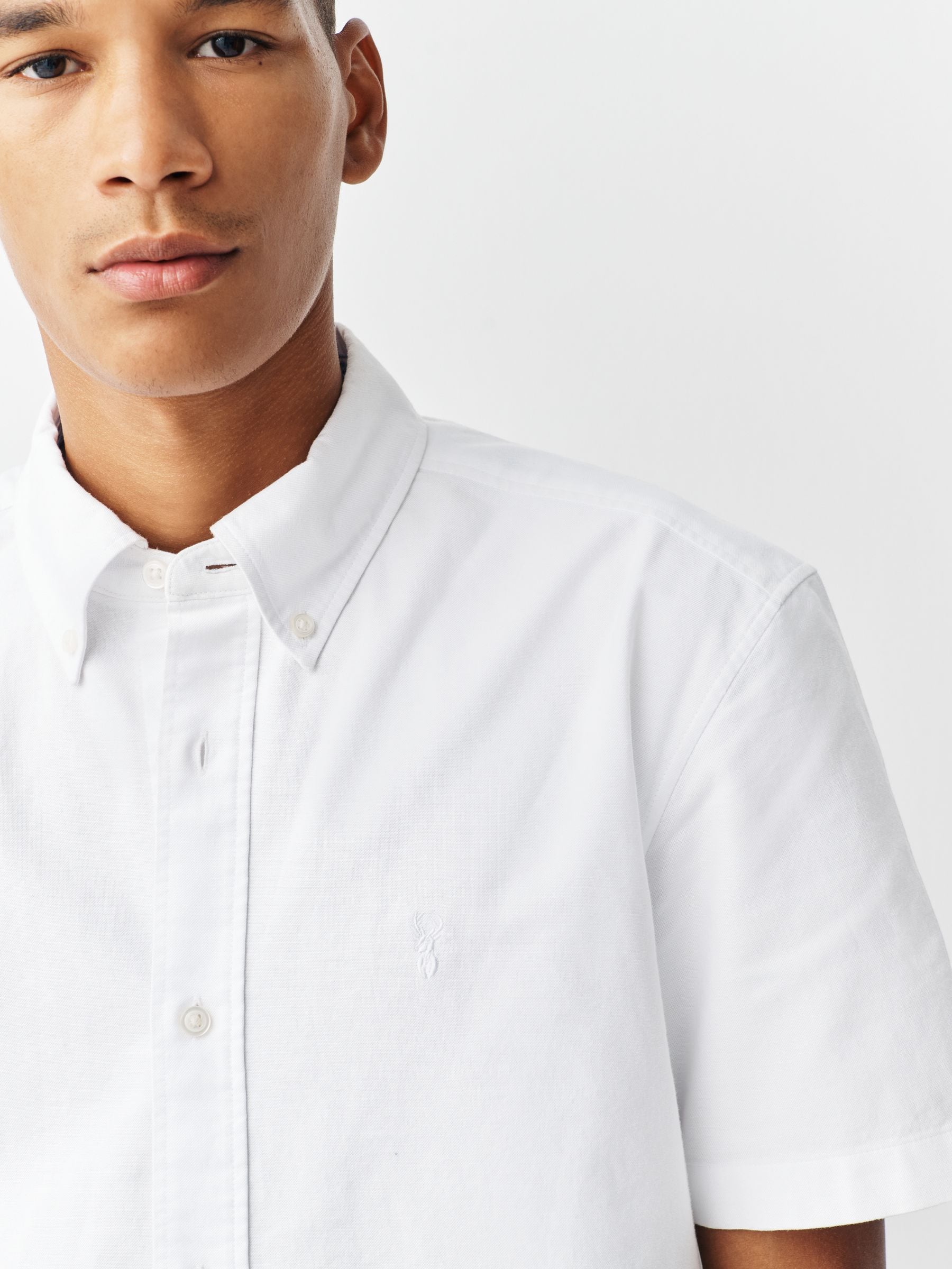 Wit - Slim Fit - Oxford-overhemd met korte mouwen