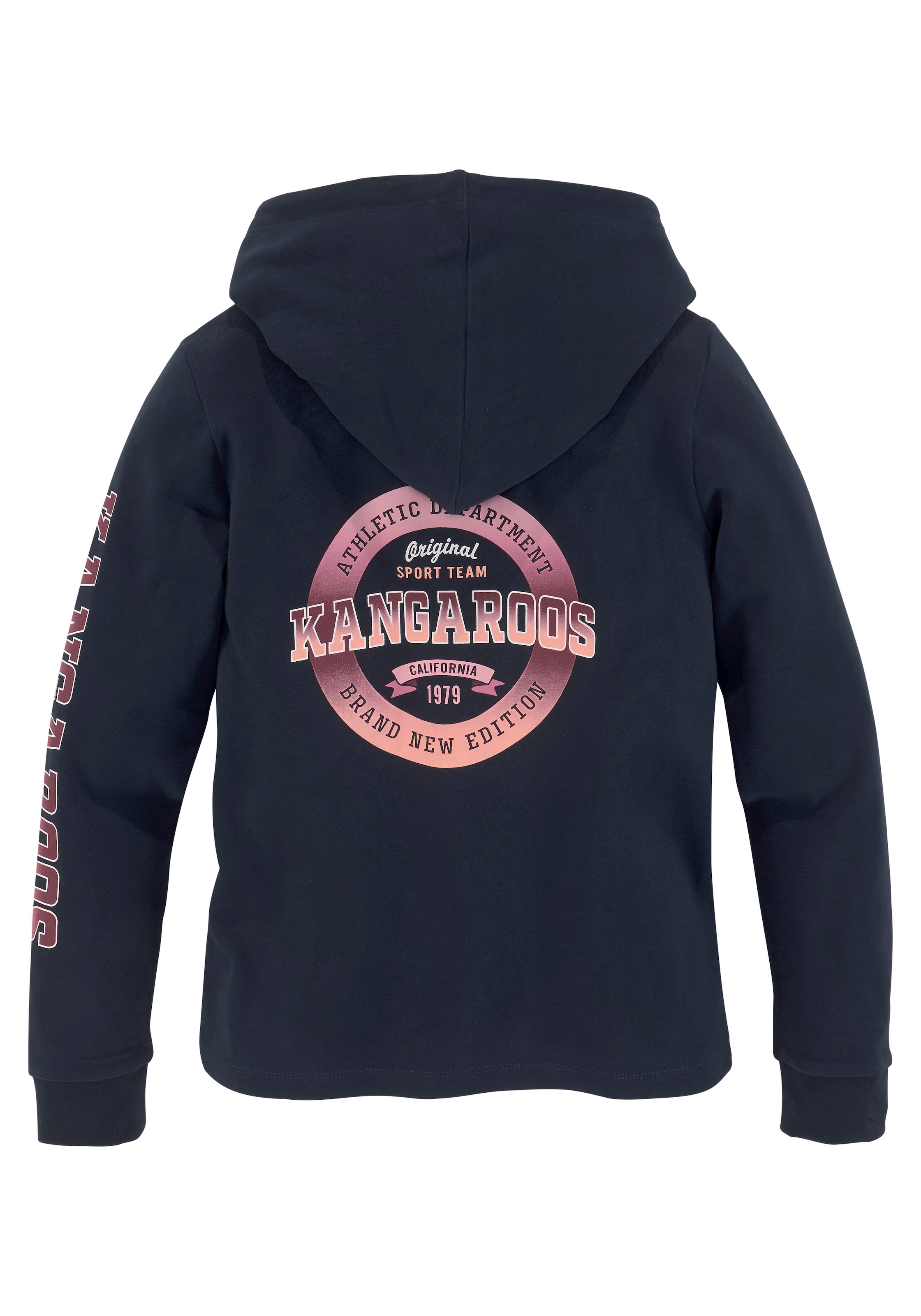 KangaROOS Langarmshirt »Kangaroos Kapuzenshirt mit Ärmeldruck«, gerade Passform,  bedrucktes Design,  mit Kapuze,  aus 100% Baumwolle
