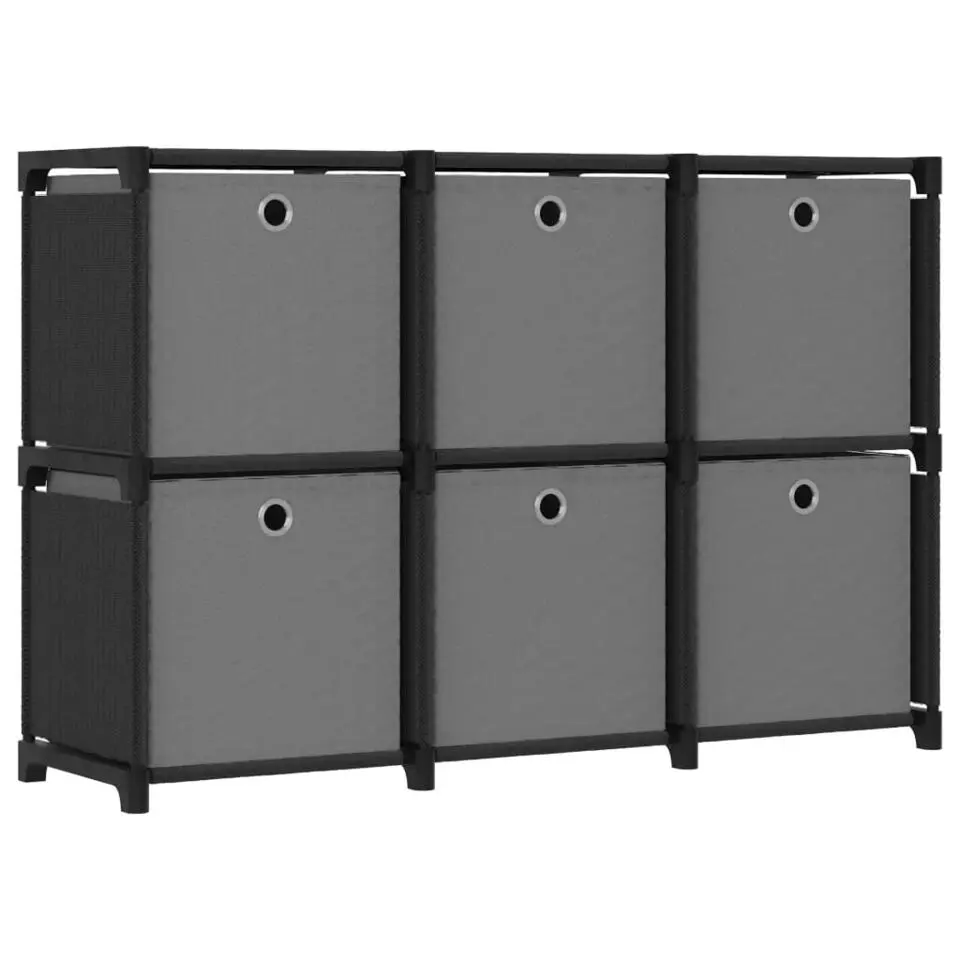 vidaXL - Kast met 6 vakken en grijs stof boxen - Zwart - 103x30x72.5 cm