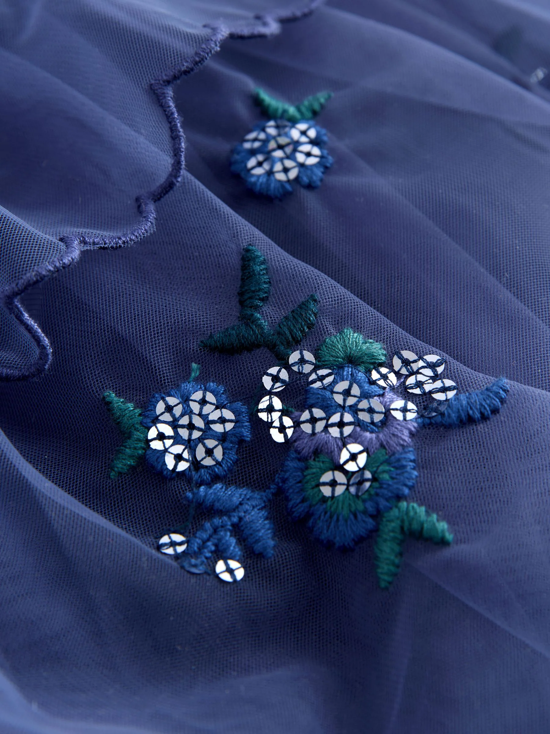 Blauw versierd - Mesh strokenjurk (3 mnd-7 jr)