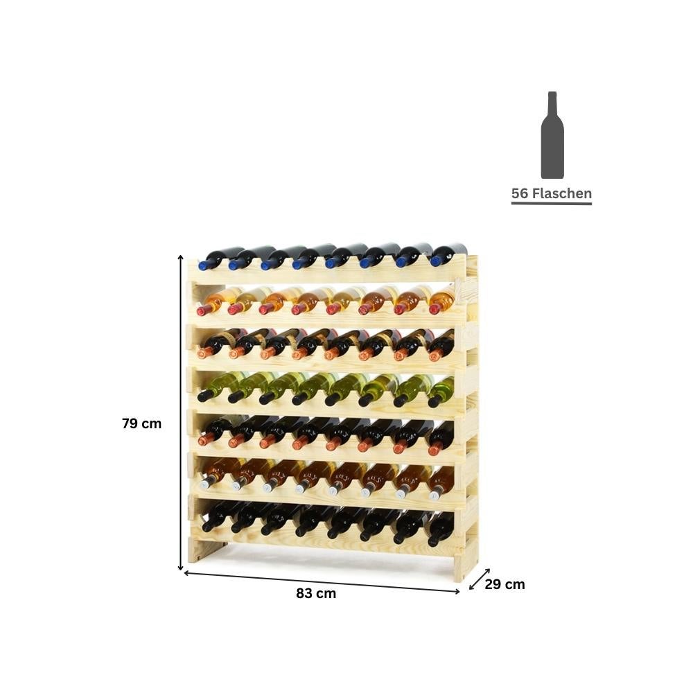 PROREGAL Wijnrek Vinoteca Flex HxBxD 79 x 83 x 29 cm 56 Flessen Massief grenenhout Natuurlijk Onbehandeld