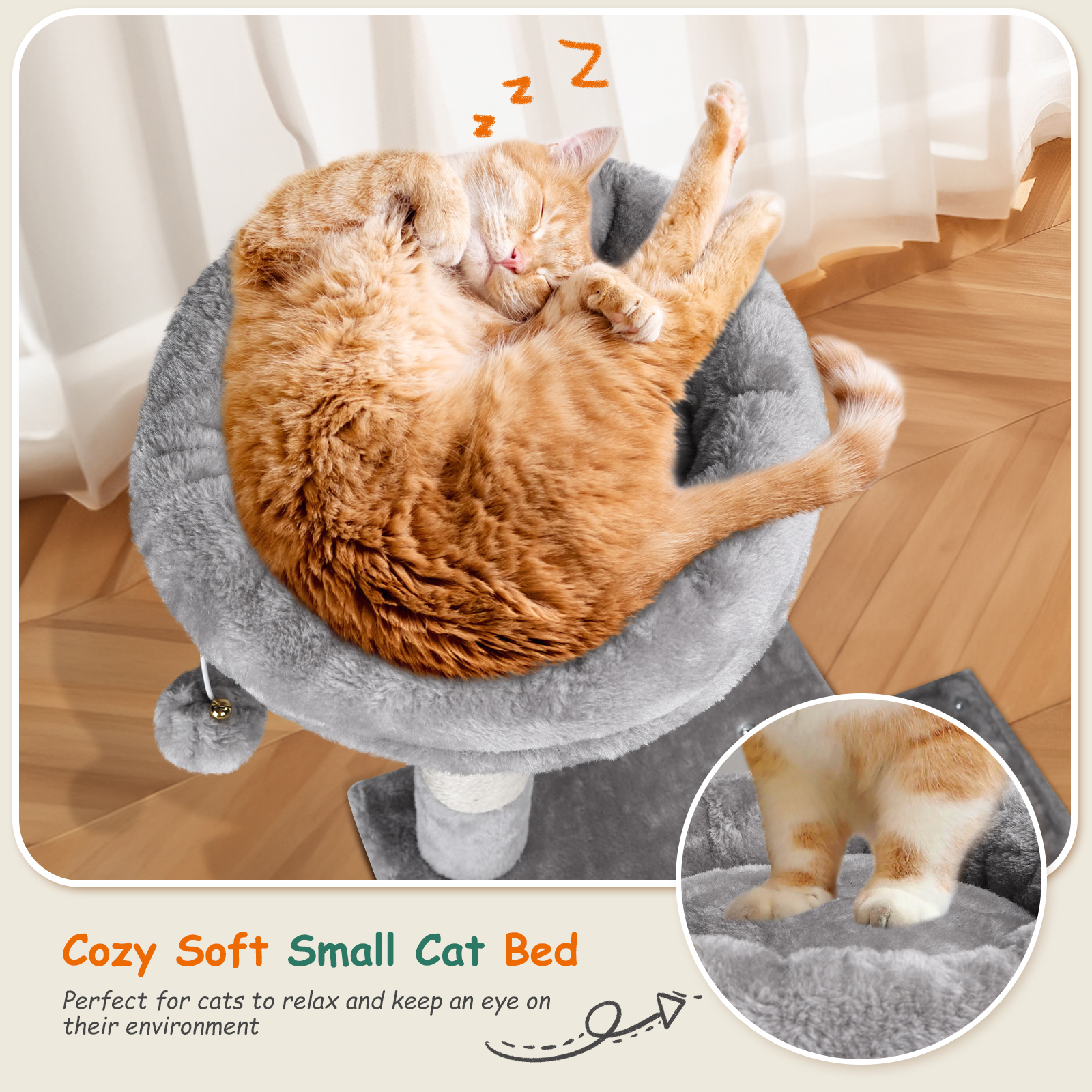 Arranhador para Gatos Nobleza, 148 cm de altura, vários níveis, ideal para gatos grandes, com 9 postes de sisal e bolas de pelúcia, na cor cinza.