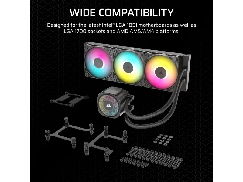 CORSAIR Nautilus 360 RS ARGB - Processors flydende kølesystem - Radiatorstørrelse: 360 mm - (for: LGA1851, LGA1700, AM5, AM4) - kobber - 120 mm