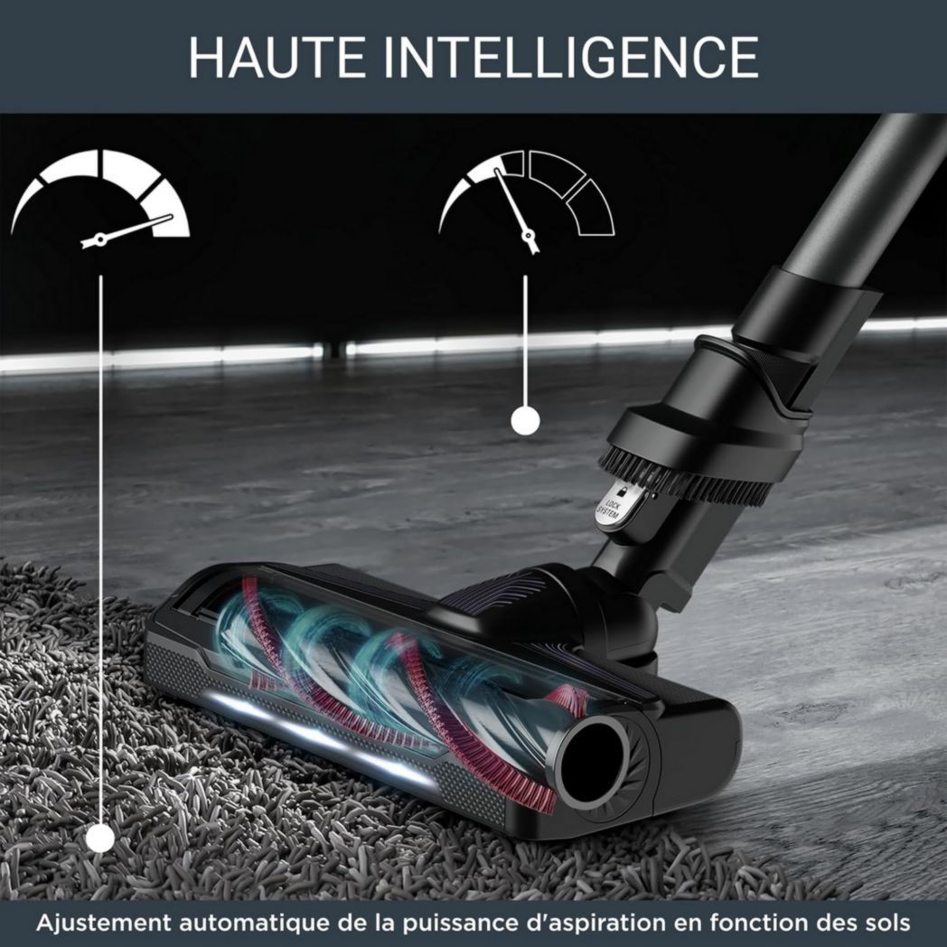 Aspirateur balai sans fil Rowenta X-Force Flex 9.60 Allergy, filtration anti-allergènes, puissance 100 AW, ultra léger, autonomie 45 min RH2038WO, noir/violet