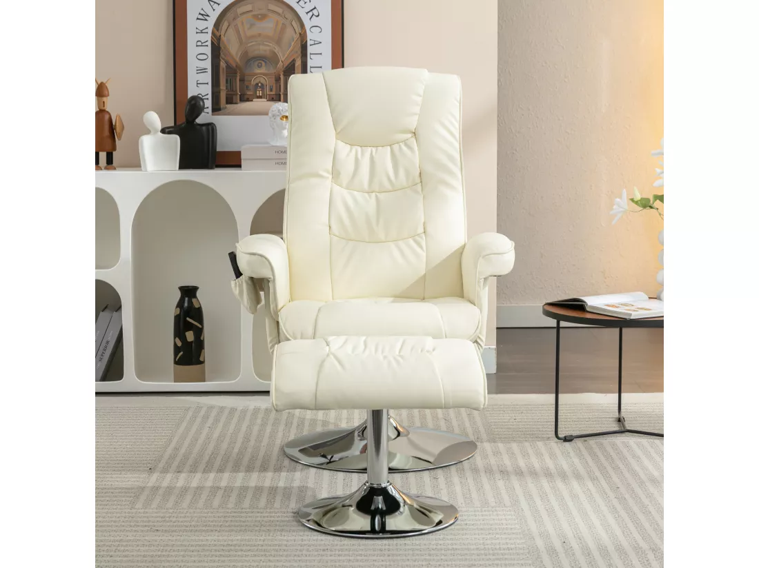 Fauteuil de massage en cuir pu avec repose-pieds, beige,d79 cm×h106cm