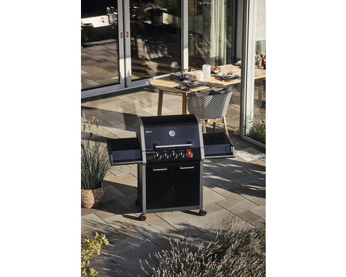 Enders Gas Grill Monroe Black Pro 3 IK Turbo All Black Edition 143,5 x 58 cm met 3 branders, achterbrander, zijbrander, gietijzeren rooster, Turbo Zone, Heat Range brandertechnologie en Simple Clean