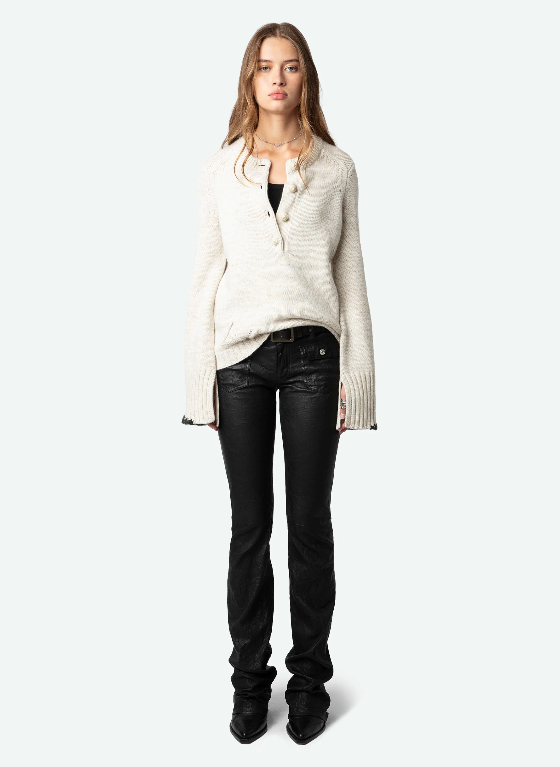 HALTY - Pull col rond en laine et cachemire | Beige