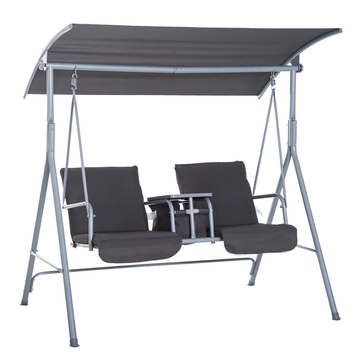 Outsunny Hollywood Swing, 2-zits tuinschommel met parasol, 175 x 112 x 165 cm, metaal, polyester, Oxford, grijs