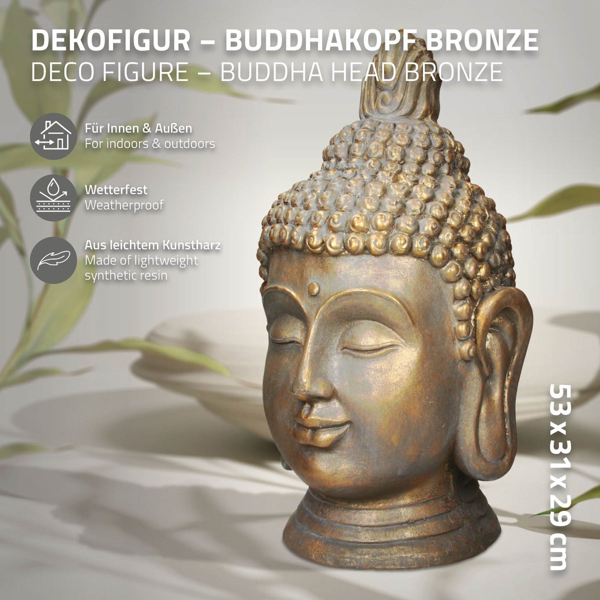 ECD Duitsland Boeddhabeeld 53 cm, Polyresin, Bronslook, voor Yoga, Feng Shui of Meditatieruimte, Huis, Appartement & Tuin, Binnen/Buiten, Tuindecoratie Decoratief Sculptuur Decoratief Figuur Tuinfiguur