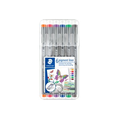 STAEDTLER pigment liner - Pack de 6 Feutres fins - 0.5 mm - couleurs assorties