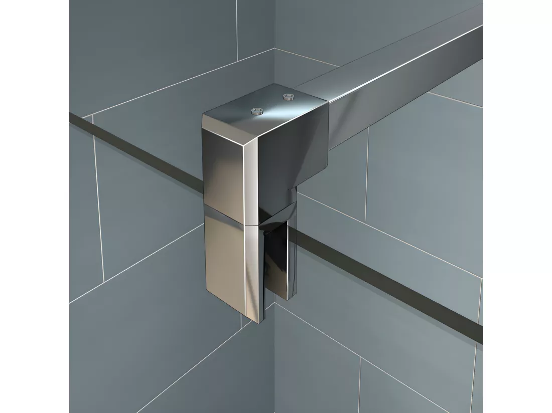 Paroi de douche à l'italienne 140x200cm avec barre de fixation 90cm en carré - Chromé - Verre 8mm trempé transparent