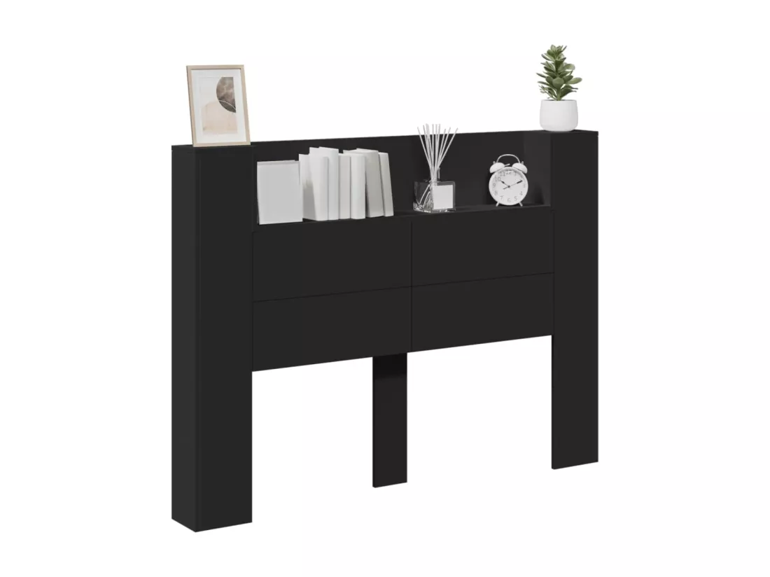Armoire tête de lit avec LED noir 140x16,5x103,5 cm