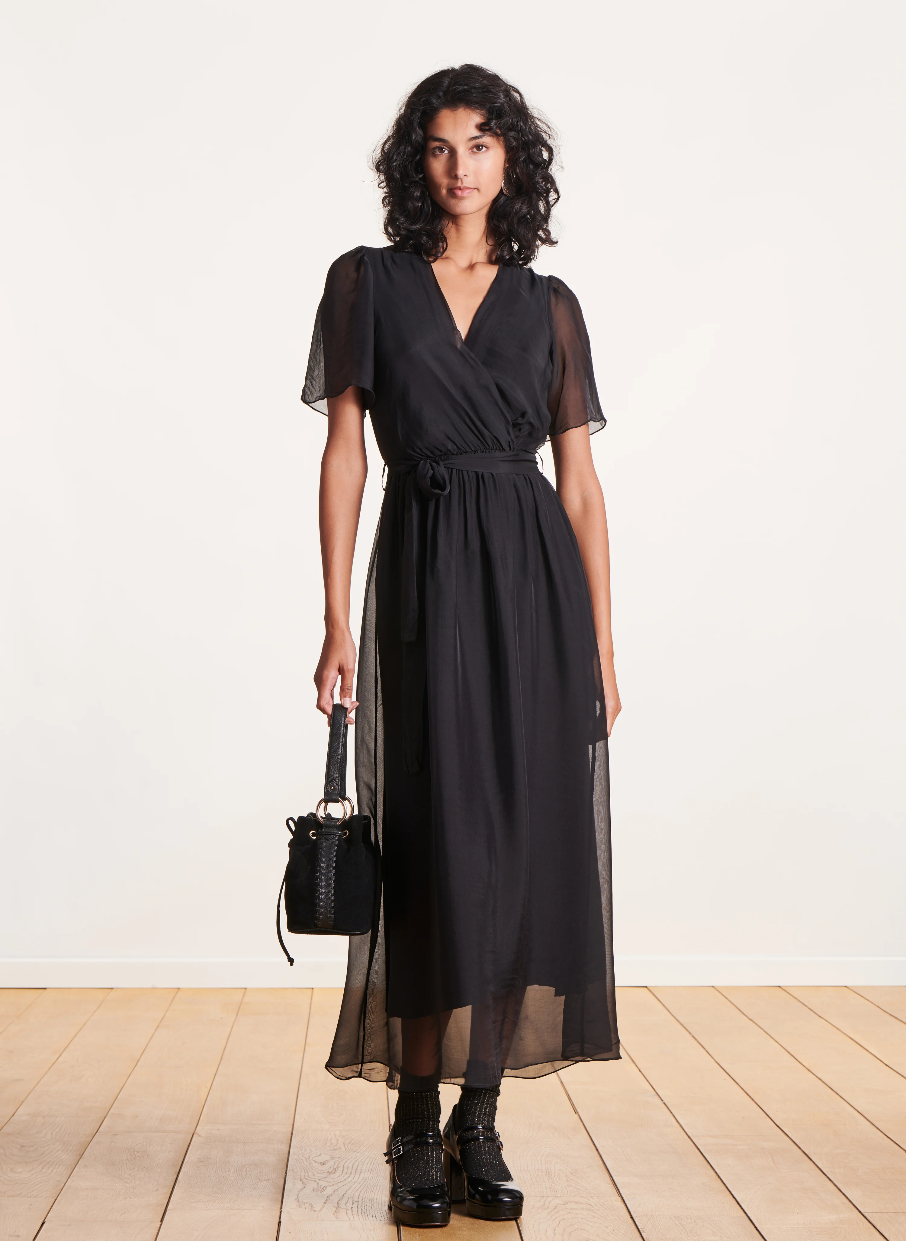 Robe longue cache-cœur| Noir