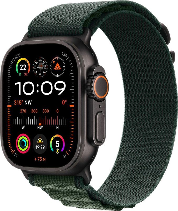Apple - Watch Ultra 2 - Smartwatch - Donkergroen Alpine-bandje - Robuuste Kast van Zwart Titanium