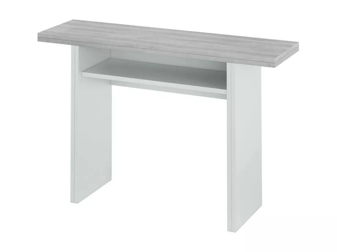 Table extensible Ddiaz, Etagère extensible avec ouverture rabattable, Table console d'appoint pliante, 120x35h77 cm, Blanc et Ciment