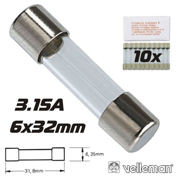 Velleman Fusível 6X32 Fusão Rápida 3.15A (10X) - 6FF3.15N
