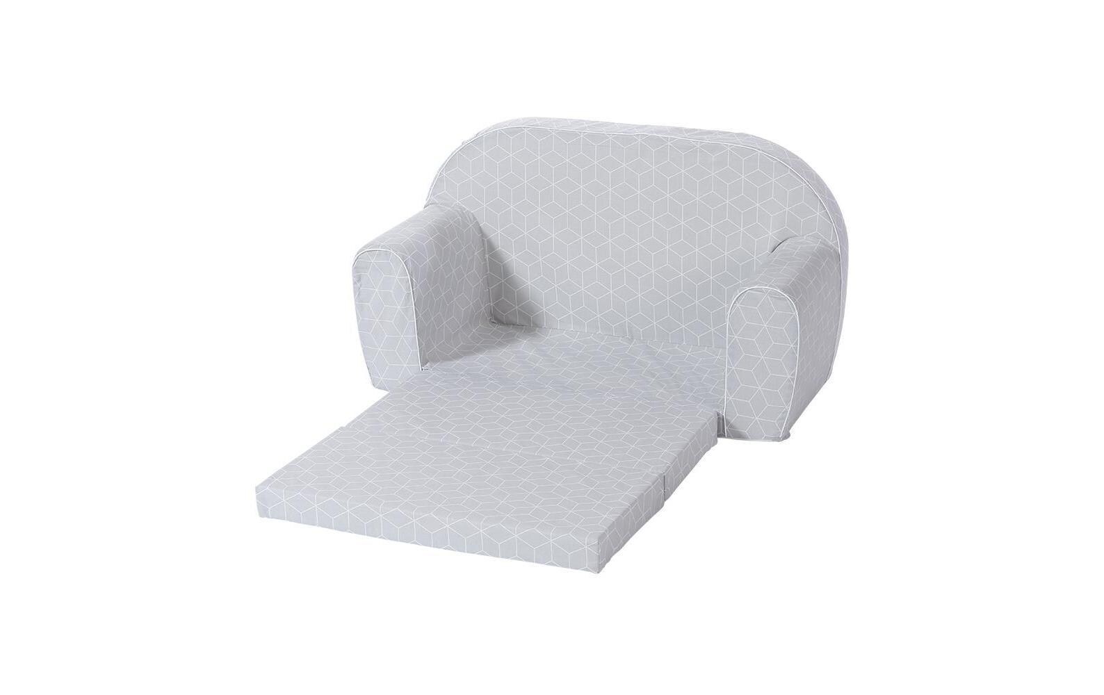 Kindersofa Grau mit Geo WürfelAusklappbares Kindersofa