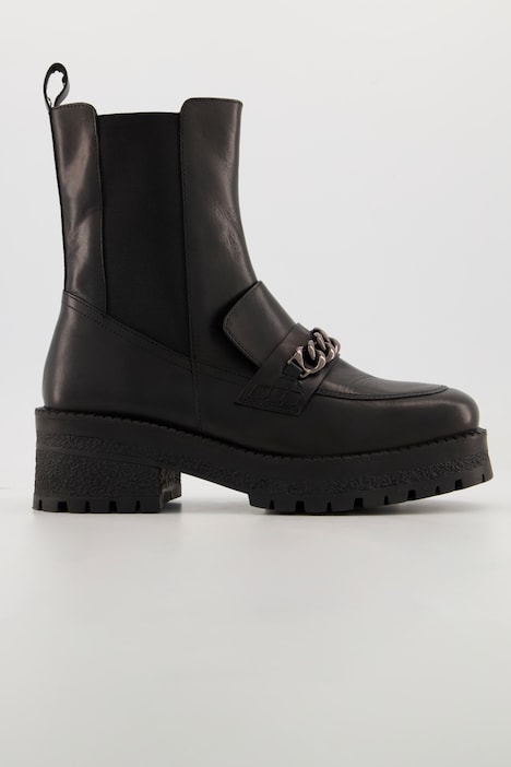 Chelsea-Lederboots, Kette, extralanger Schaft, Weite H
