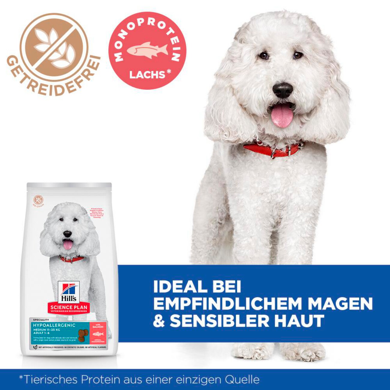 Hill's Science Plan Trockenfutter Hund Adult, Medium Breed, Hypoallergenic, mit Lachs 14 kg
