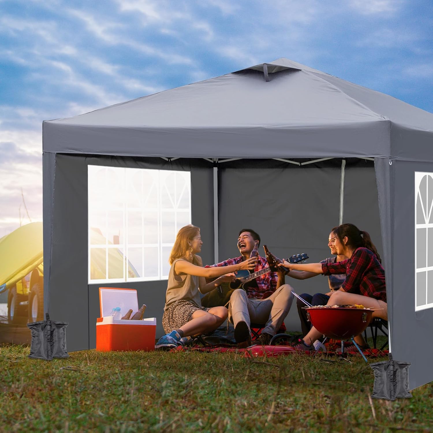 LEADZM Pavillon 3x3 m Pop-up Faltpavillon Mit Belüftungslöchern,Wasserdichter,Höhenverstellbar,UV Schutz 50+,Gartenzelt,Partyzelt,Camping,Stahlrahmen,mit 4 Seitenteilen (Dunkelgrau)