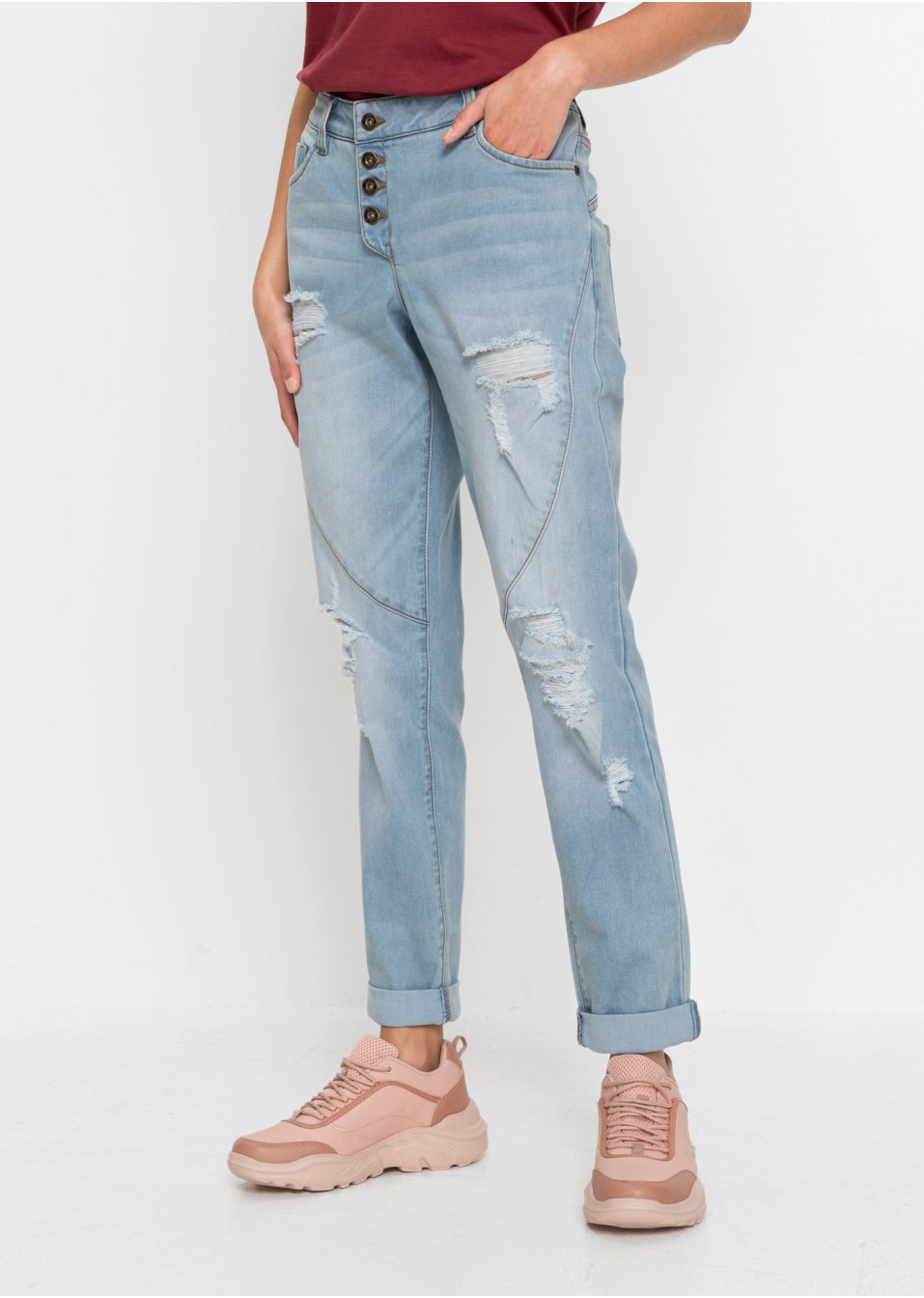 Jean Boyfriend Destroyed avec polyester recyclé