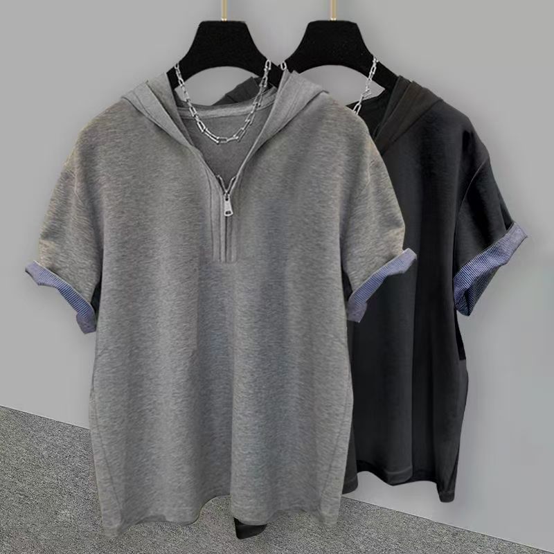 fluffush - Hoodie met strepen en halve rits en elleboogmouwen