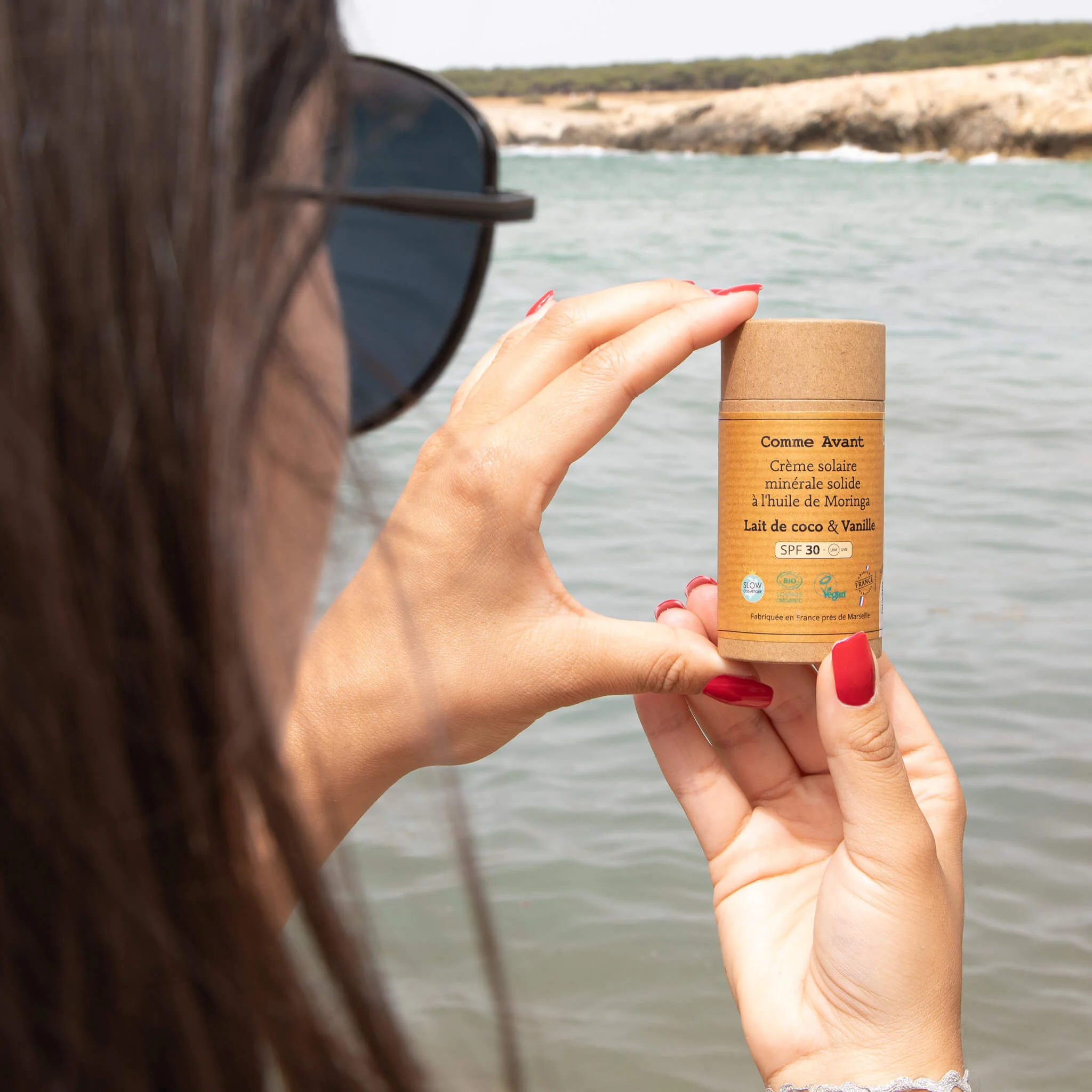 Crème solaire SPF30 minérale solide à l'huile de moringa - Version 3 - 1 crème solaire - 80g / Brut sans parfum