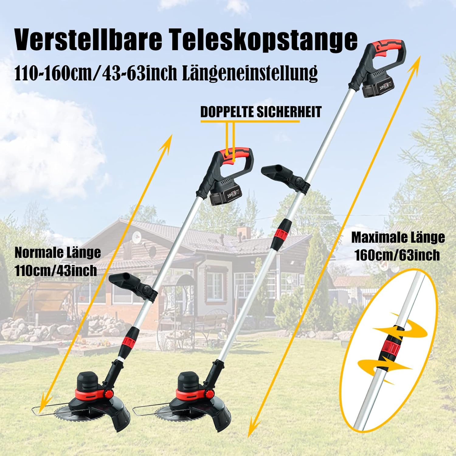 Rasentrimmer Mit Akku Und Unkrautbürste Für Makita-Akkus (2X 4.0AH, Brushless, 30CM Schnittbreite) 160CM Teleskopisch Freischneider 4 in 1 Messer Trimmer