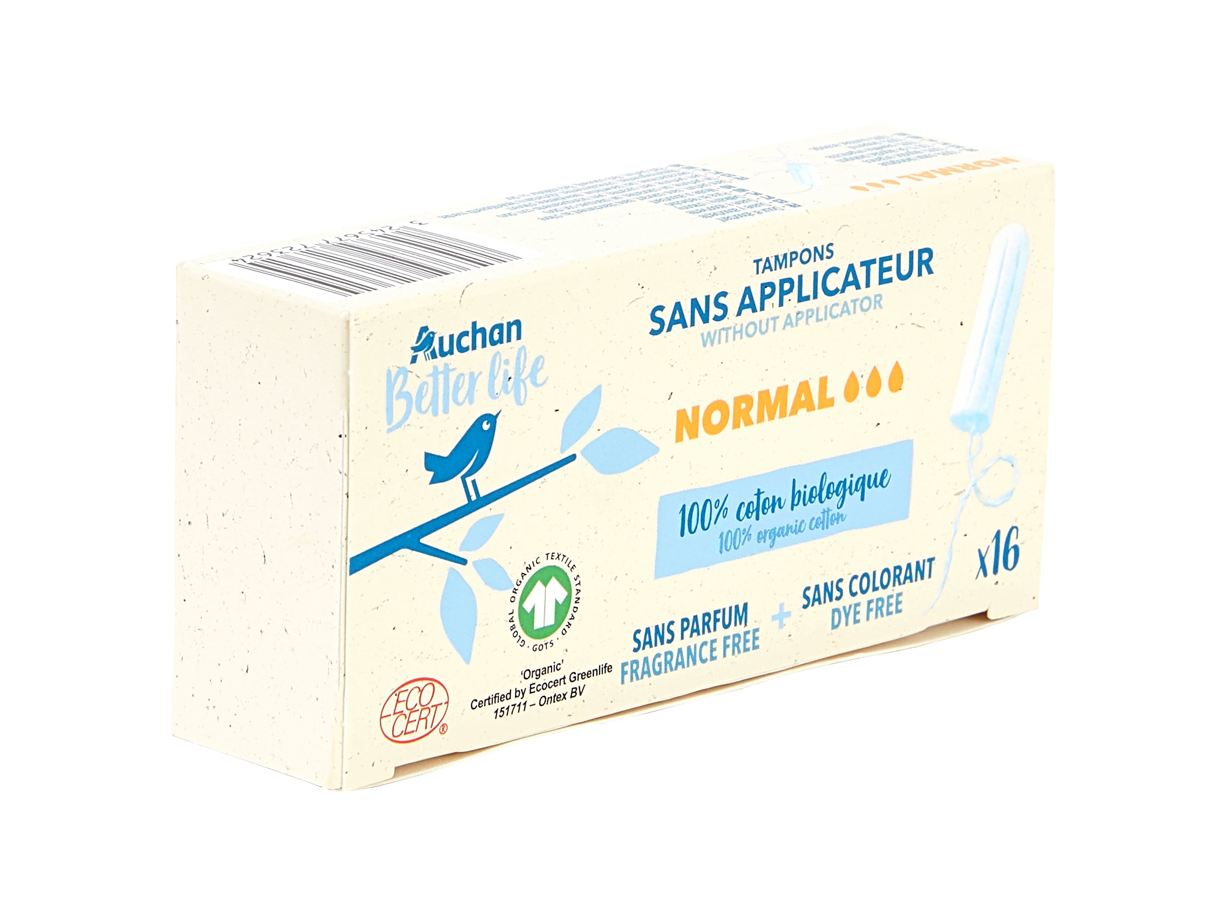 TAMPÕES SEM APLICADOR AUCHAN BETTER LIFE NORMAL 16UN