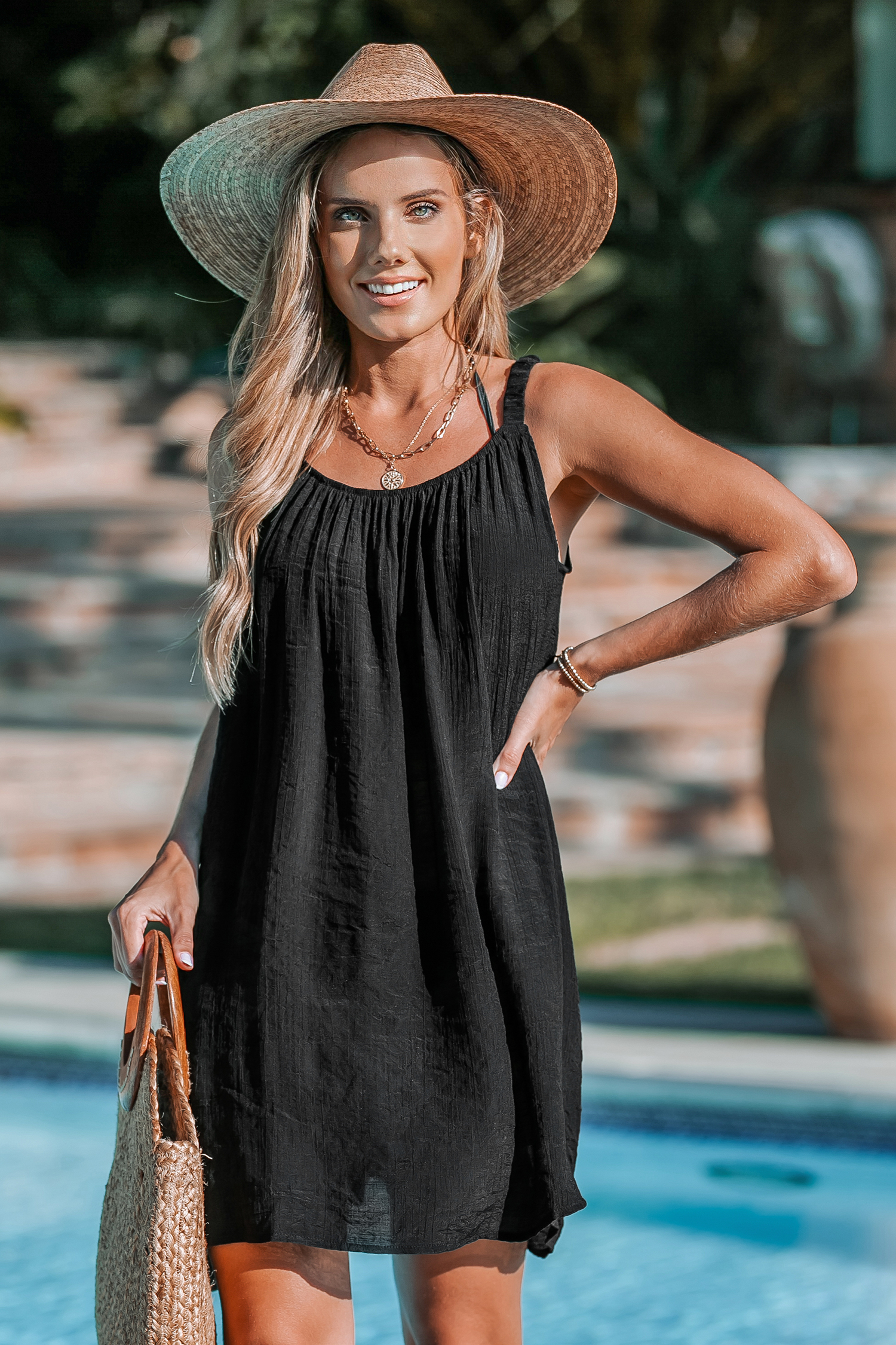 Robe cover up mini à col scoop ample noire