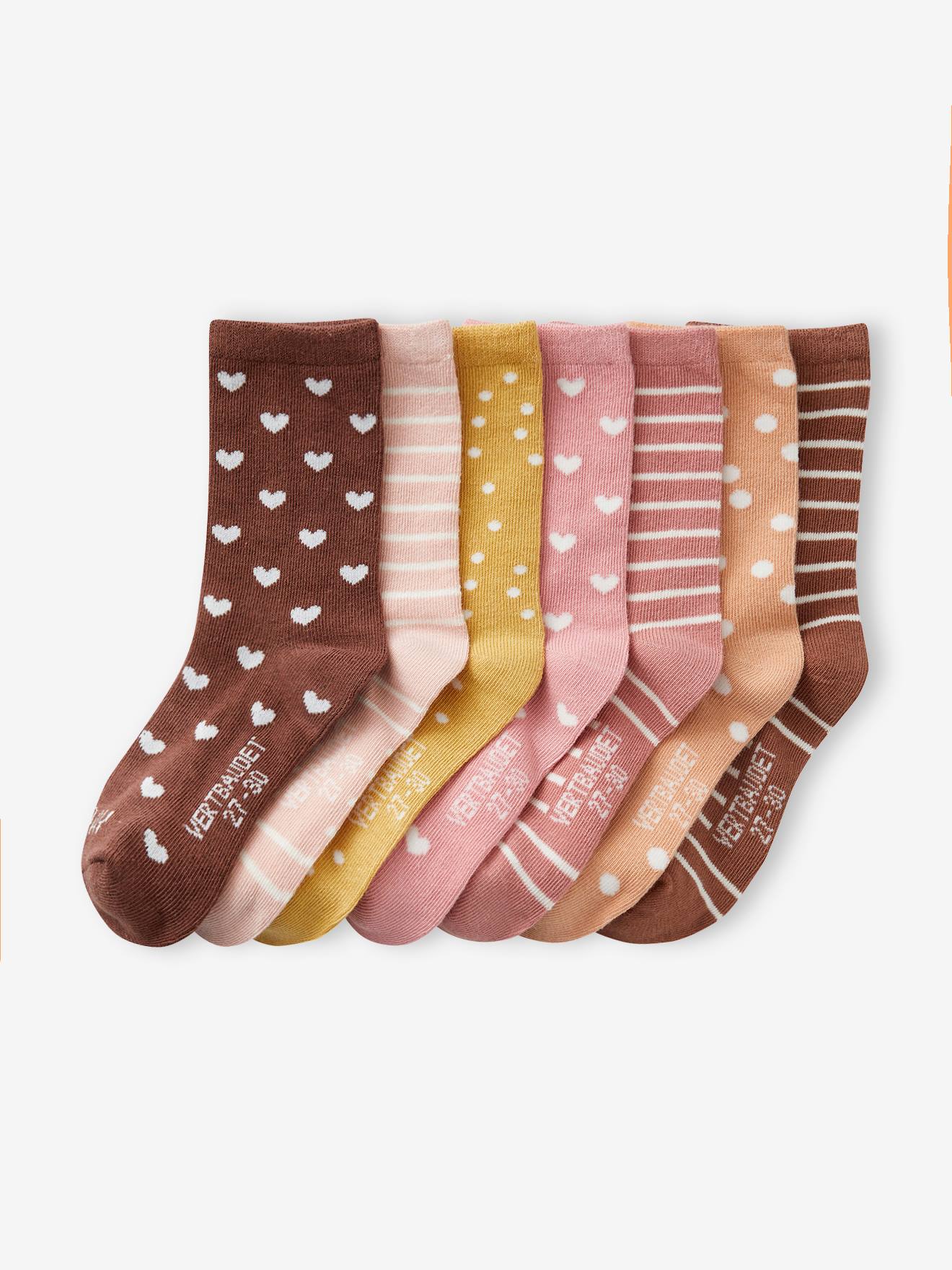 Pacote com 7 pares de meias infantis para a semana toda, cor natural.