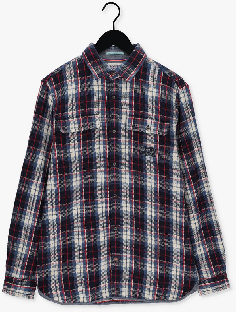 SCOTCH & SODA blauwe scotch & soda casual overhemd regular fit mid-weight brushed flannel check shirt