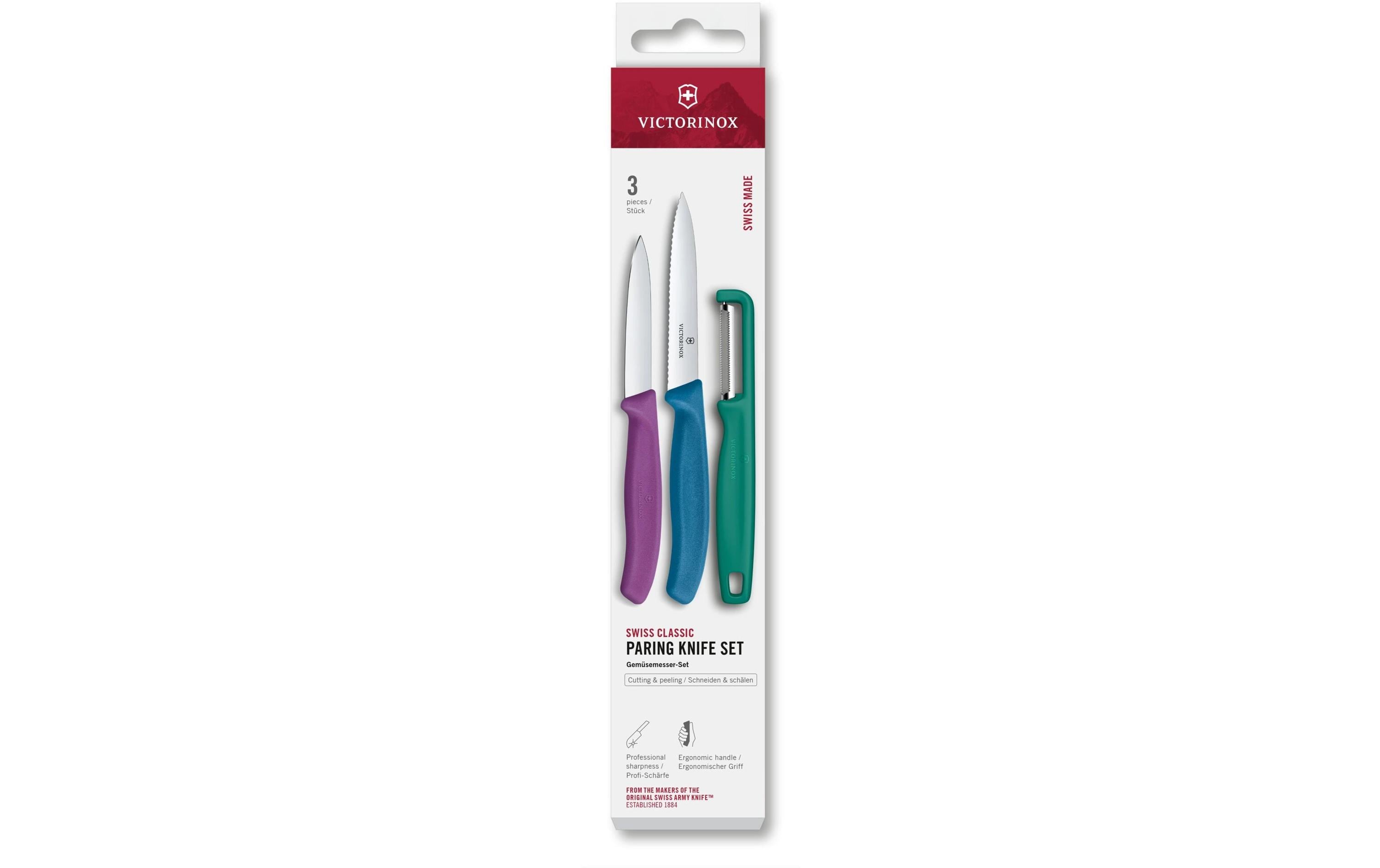 Messer-Set Swiss Classic, 3-teilig, Grün / Violett / BlauGemüsemesser mit I-Schäler