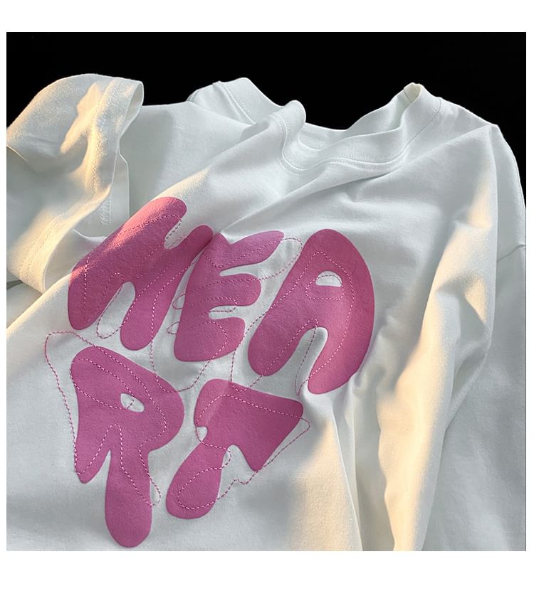 Rosesand - Koppel bijpassende korte mouwen hart & letterprint losvallend T-shirt