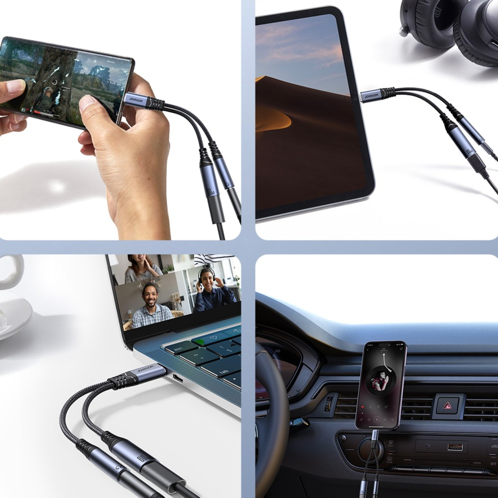 (14 cm) USB C auf 3.5 mm Audio Klinke und USB C (PD) Anschluss Adapter - Schwarz