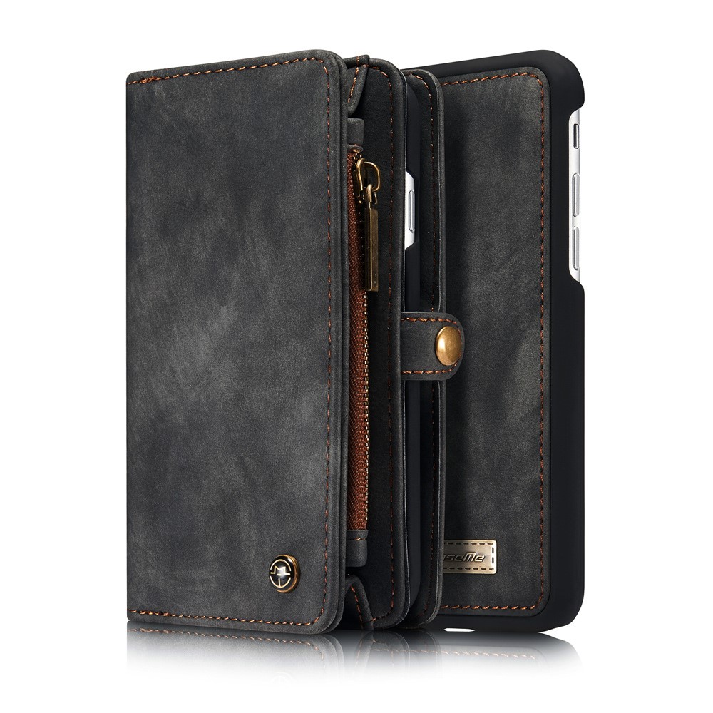 iPhone SE (2022/2020) / 8 / 7 3in1 Leder Tasche   Magnet Hardcase und Karten Etui - Grau