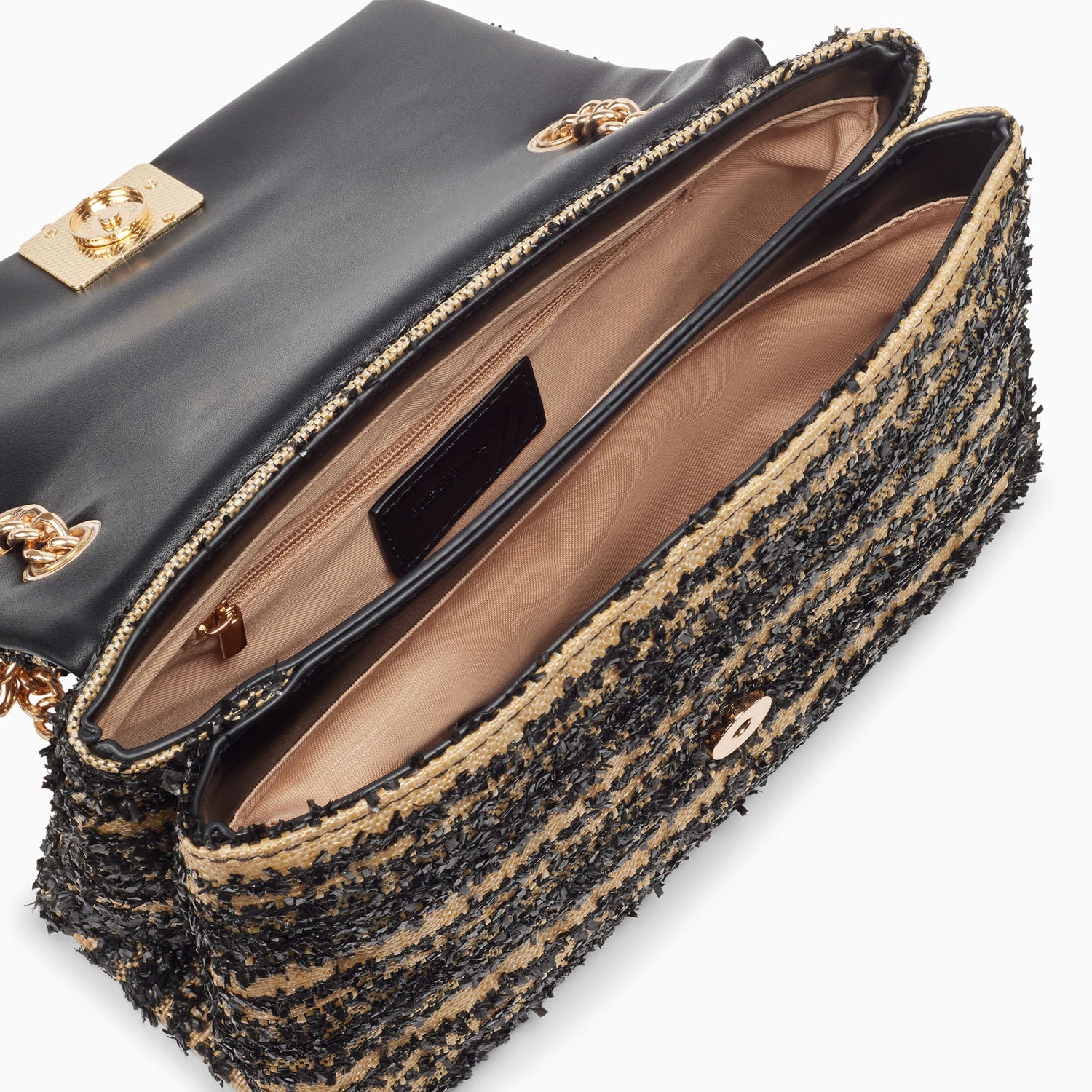 Sacs-Sac à main Naomi noir et beige à chaîne