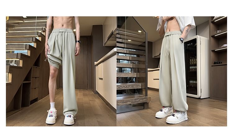Priam - Effen broek met wijde pijpen en trekkoord in de taille