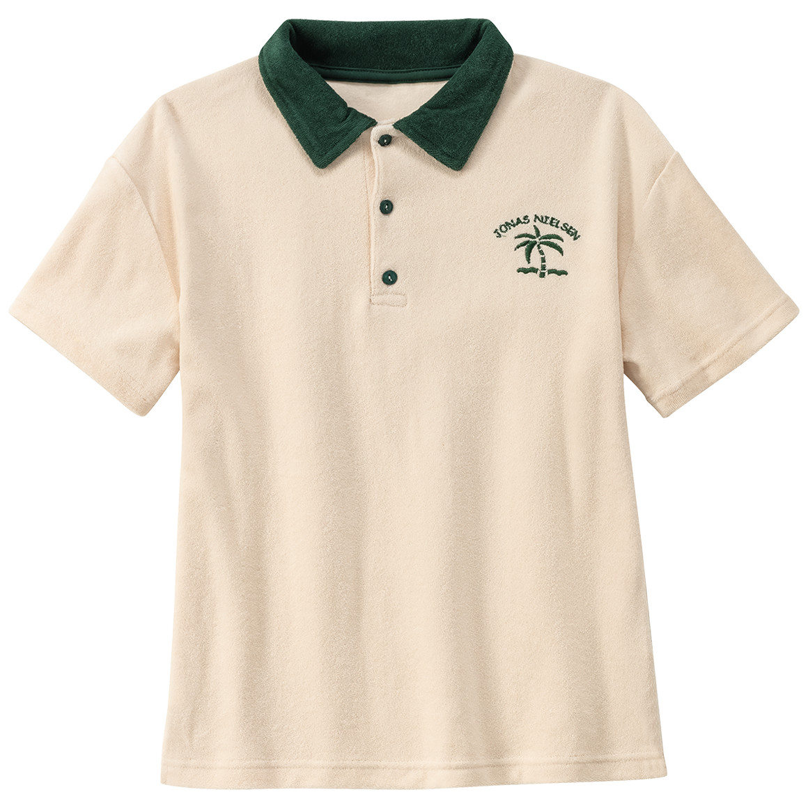Jonas Nielsen Jungen Frottee-Poloshirt mit Stickerei creme / dunkelgrün