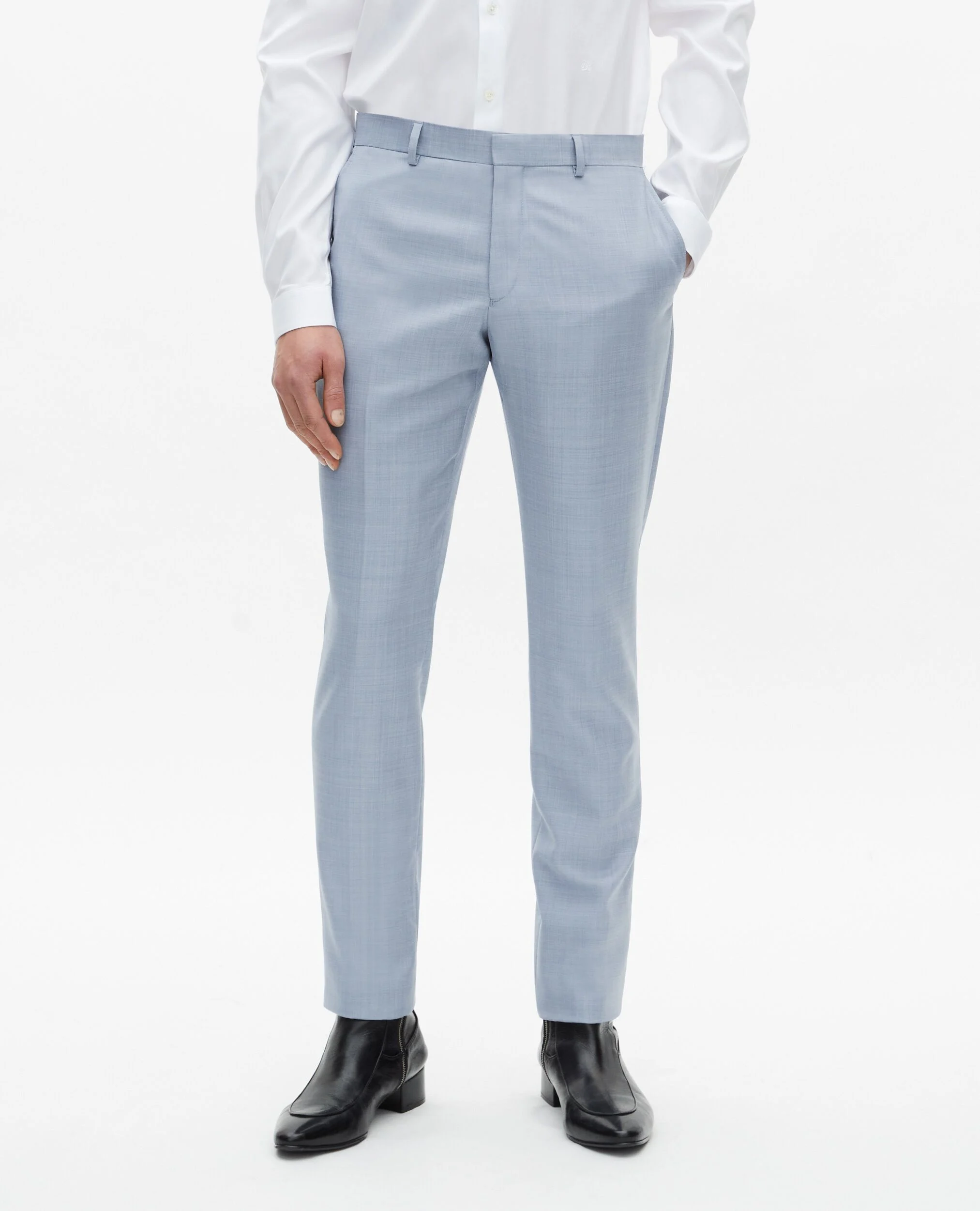 Pantalon de costume en laine coupe ajusté bleu