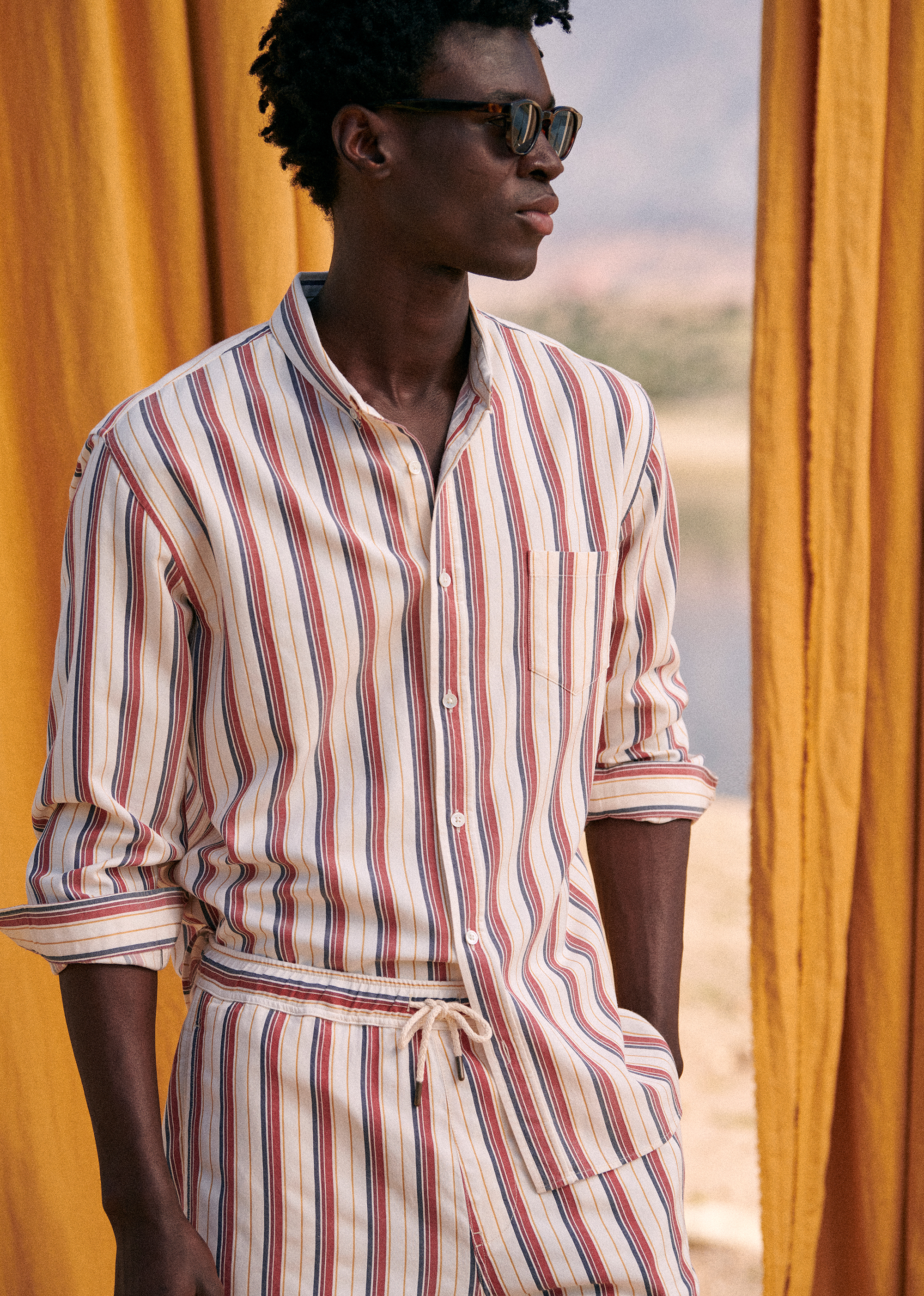 Chemise Charlie - Blanche Rayure Bleu Rouge Ocre - POUR LUI 5906599