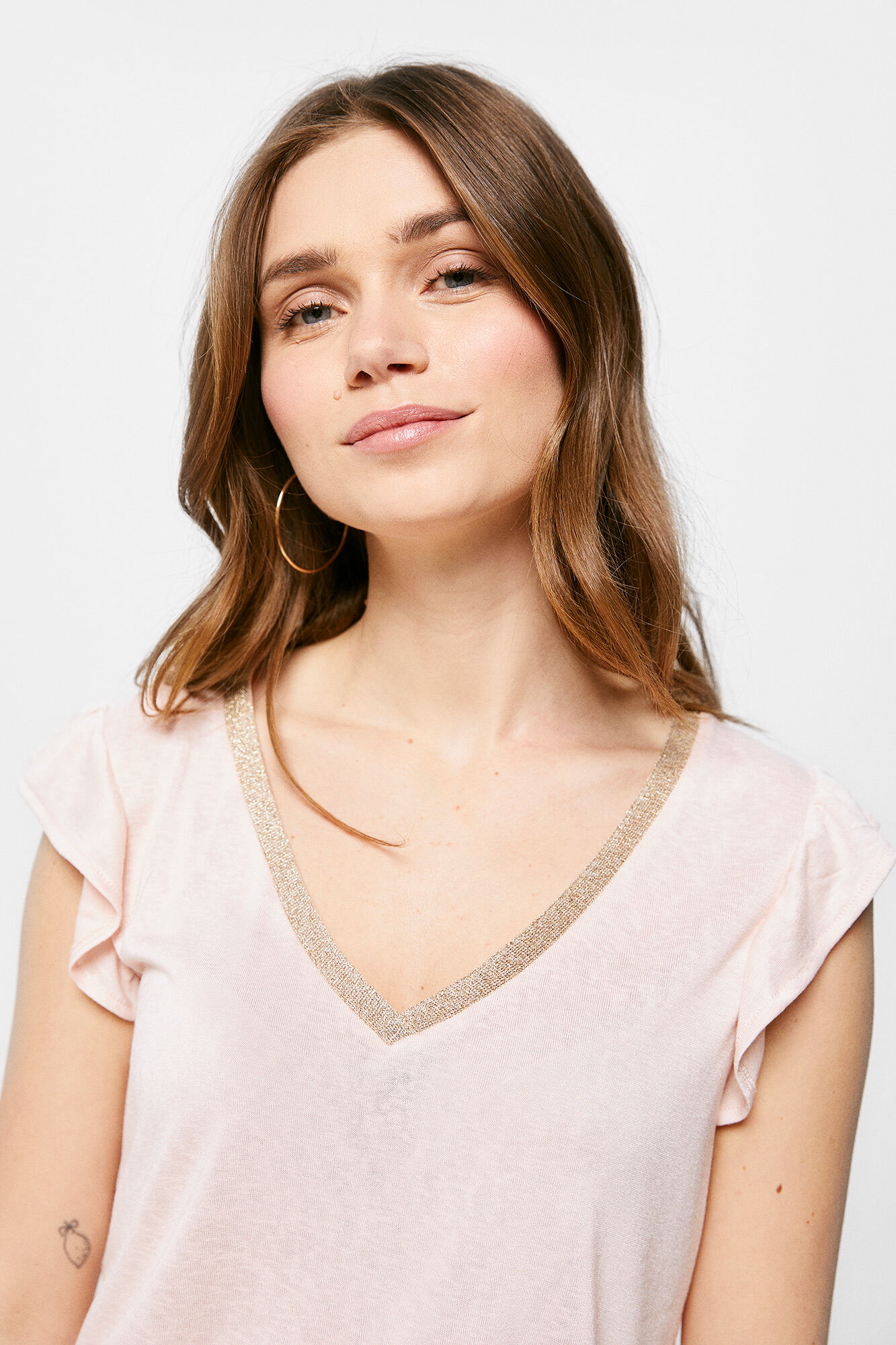 Camiseta Escote Lurex - rosa