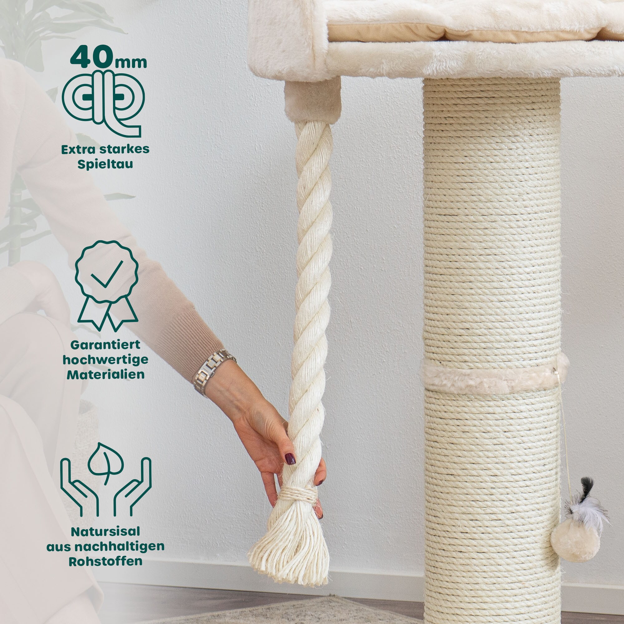 HAPPYPET Premium Kratzbaum Stabil für große Katzen Kletterbaum 100 cm | Creme BASIC
