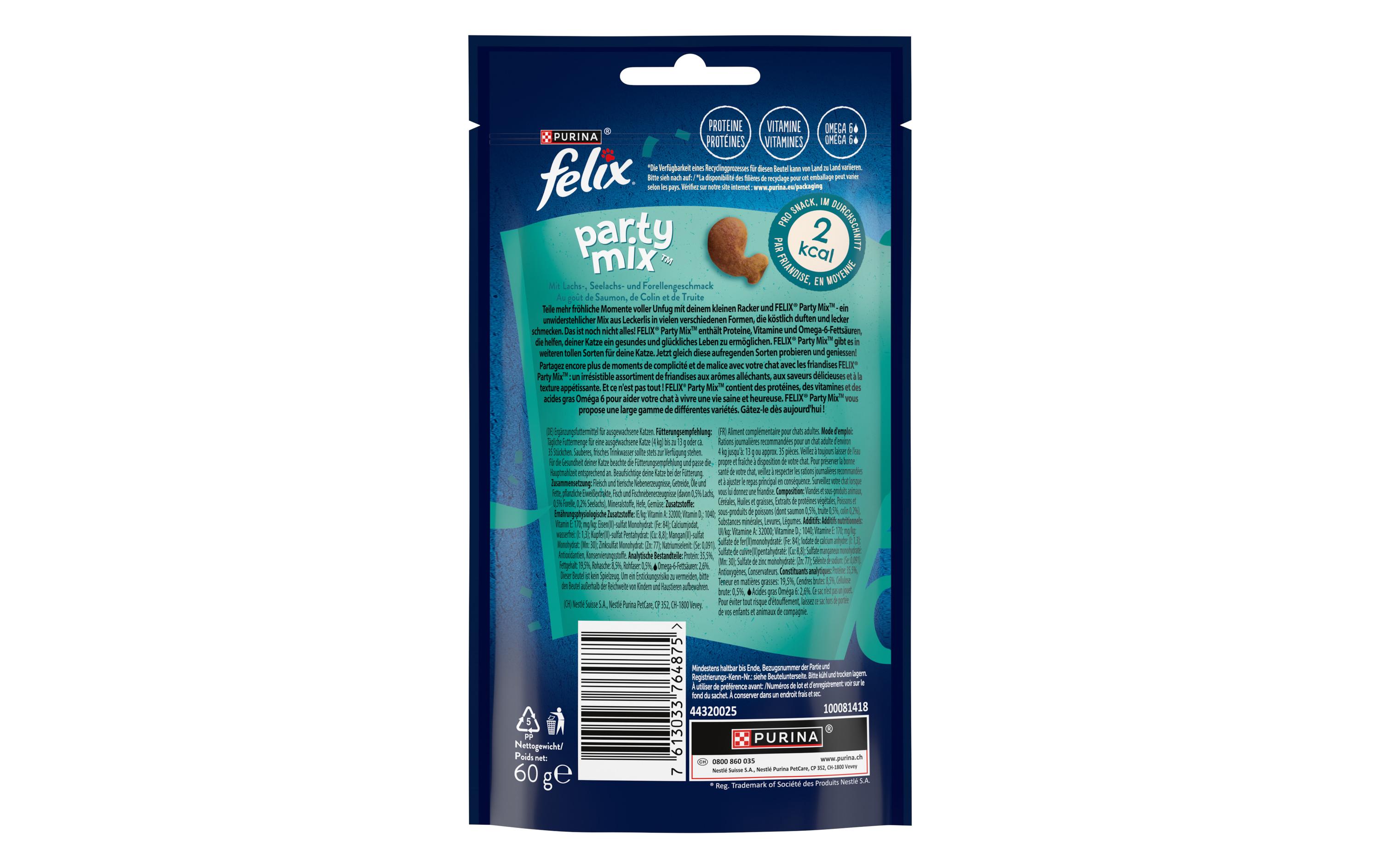 Katzen-Snack Party Mix Seaside 60gErgänzungsfuttermittel für ausgewachsene Katzen