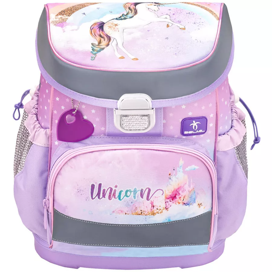 Belmil Schulranzen Mini Fit Schulranzen Set 5-teilig mit Brustgurt Rainbow Unicorn