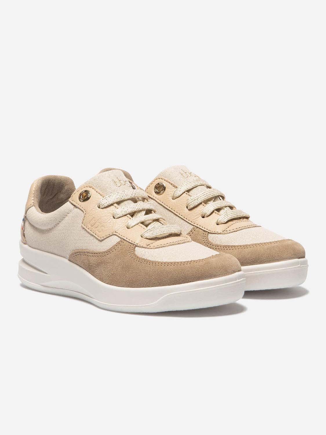 Baskets Femme Fabriquées en France Dessus Cuir Beige Métallisé