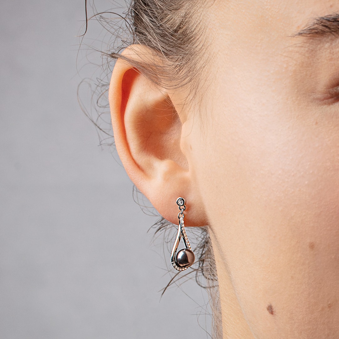 Ohrhänger 925 Silber rhodiniert mit blauen Kunstperlen 6mm & Zirkonia